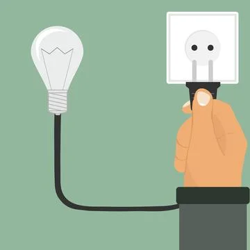 Electric plug in hand, hand includes a light bulb Illustrazione stock
