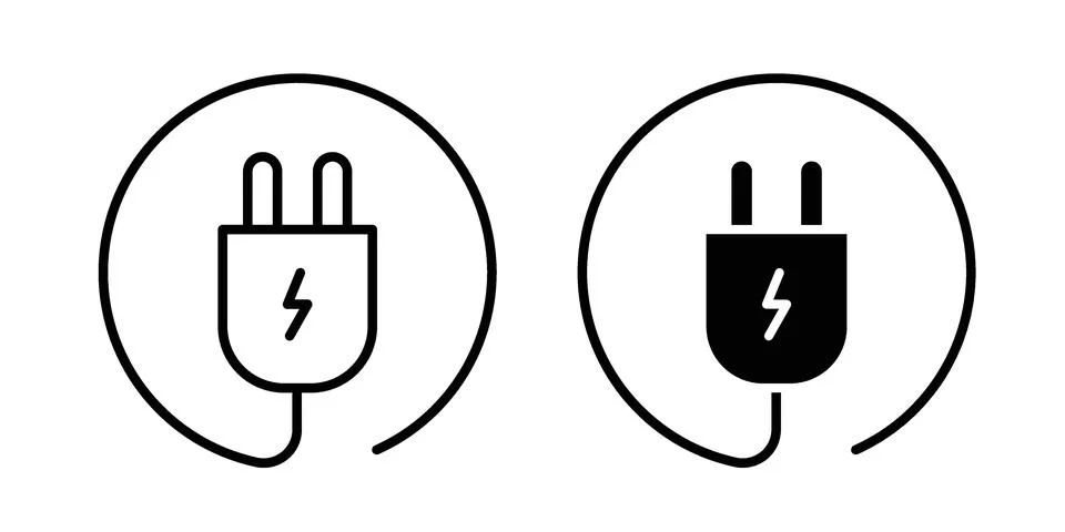 Electric plug icon black vector isolated on white Stock Illustration
