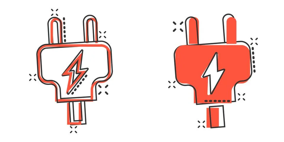 Electric plug icon in comic style. Power adapter cartoon vector illustration  Stock Illustration