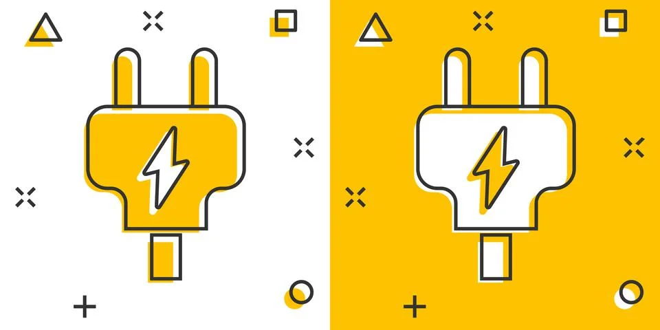 Electric plug icon in comic style. Power adapter cartoon vector illustration  Illustrazione stock