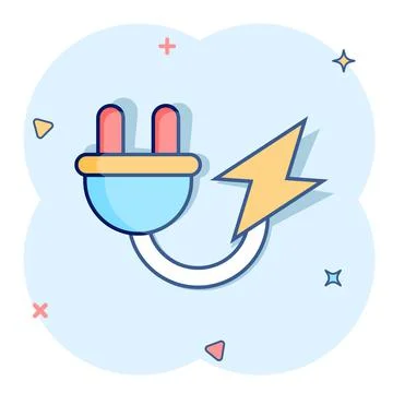 Electric plug icon in comic style. Power adapter cartoon vector illustration  Illustrazione stock