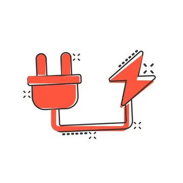 Electric plug icon in comic style. Power adapter cartoon vector illustratio.. Stock Illustration