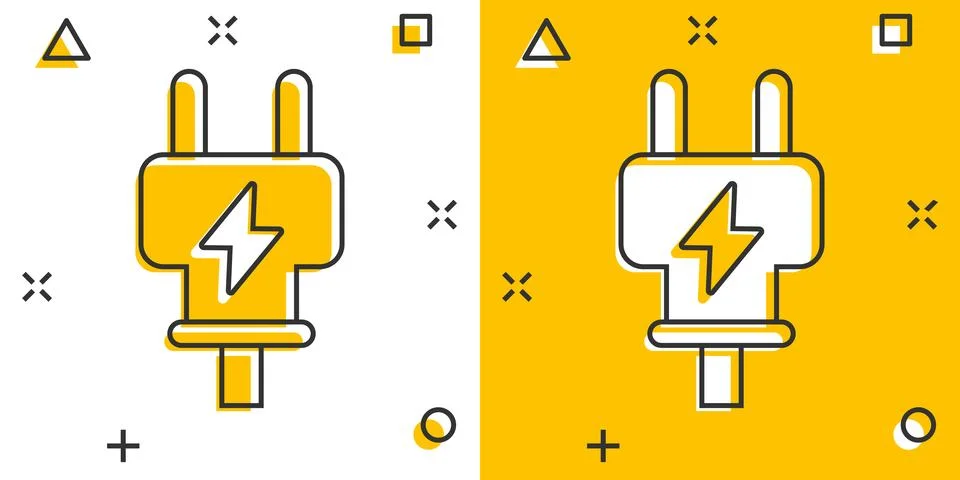 Electric plug icon in comic style. Power adapter cartoon vector illustratio.. イラスト素材
