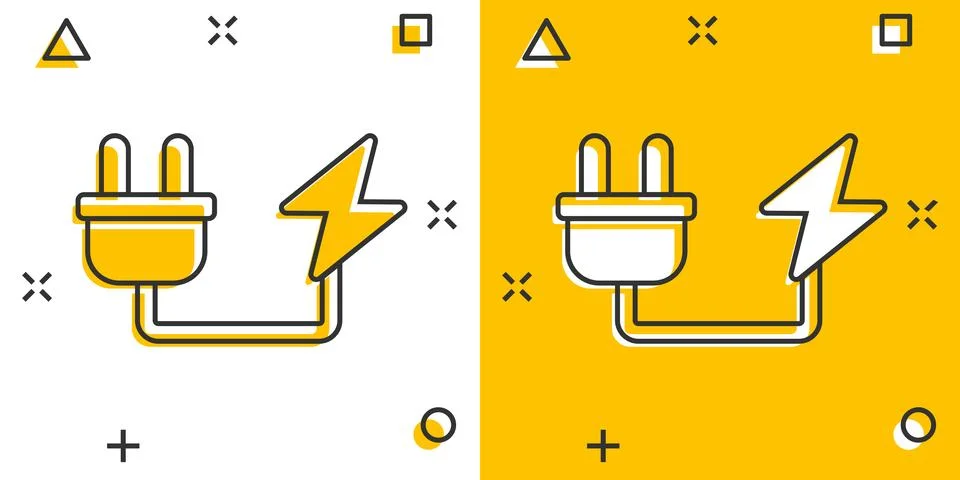 Electric plug icon in comic style. Power adapter cartoon vector illustratio.. Stock Illustration