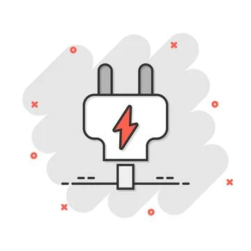 Electric plug icon in comic style. Power adapter cartoon vector illustratio.. Stock Illustration