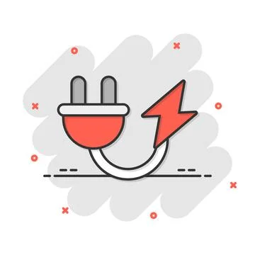 Electric plug icon in comic style. Power adapter cartoon vector illustratio.. Stock Illustration