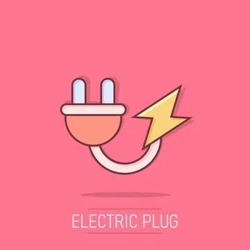 Electric plug icon in comic style. Power adapter cartoon vector illustratio.. 스톡 일러스트