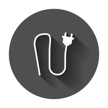 Electric plug icon. Power plug flat vector illustration with long shadow. 스톡 일러스트
