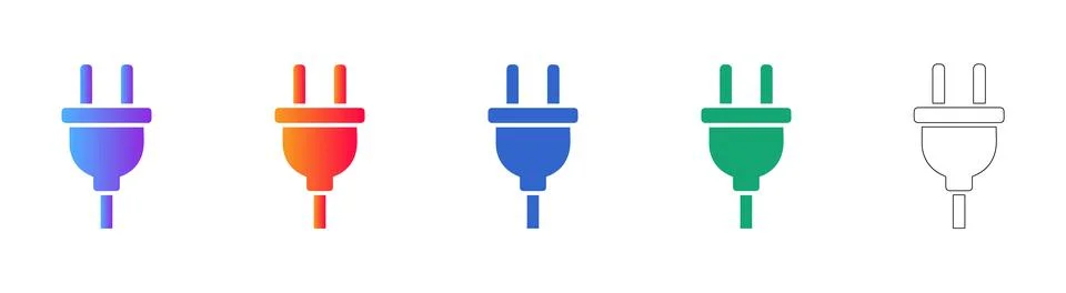 Electric Plug Icon Set in Multiple Styles Stock Illustration