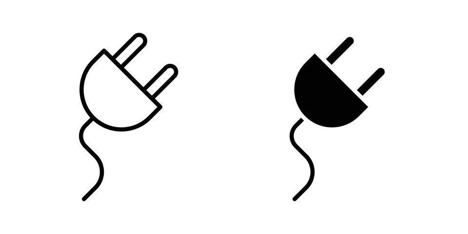 Electric plug icon solid, line, and editable vector set. Stock Illustration