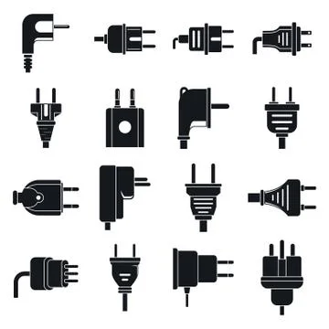 Electric plug icons set, simple style Stock Illustration