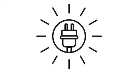 Electric plug inside sun rays symbol vector icon. Stock Illustration