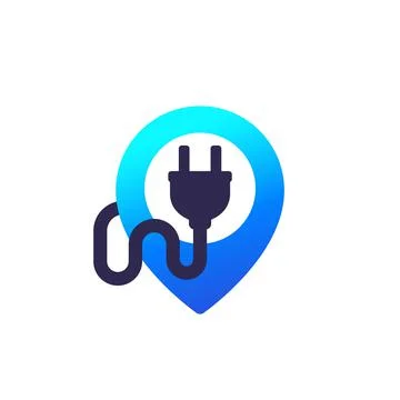 Electric plug with pin marker vector logo Stockillustratie