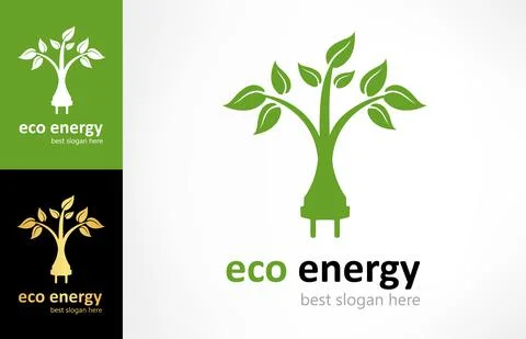 Electric plug with a plant logo, branches and leaves. Eco electricity design. Stock Illustration