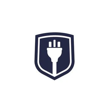 Electric plug with a shield icon on white Stock Illustration