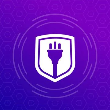 Electric plug with a shield vector icon Stock Illustration