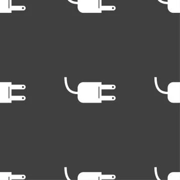 Electric plug sign icon. Power energy symbol. Seamless pattern on a gray back Stock Illustration