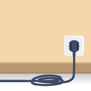 Electric plug is stuck in the socket with a tangled cable vector illustrati.. Stock Illustration