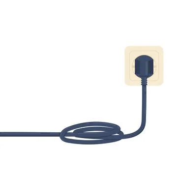 Electric plug is stuck in the socket with a tangled cable in white backgrou.. Stock Illustration