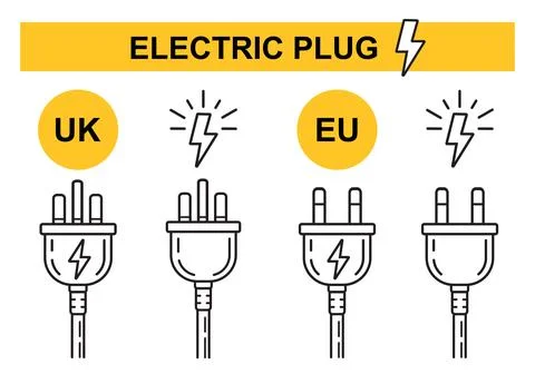 Electric plug UK EU electrical socket, British European outlet power ac cable Stockillustratie