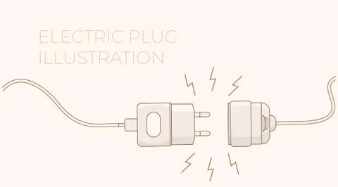 Electric plug. Vector flat outline illustration. Concept background plug and Stock Illustration