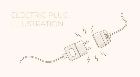 Electric plug. Vector flat outline illustration. Concept background plug and イラスト素材