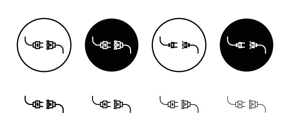 Electric plug vector icon set collection. Electric plug Outline flat Icon. イラスト素材