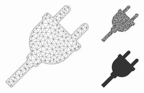 Electric Plug Vector Mesh Network Model and Triangle Mosaic Icon Stock Illustration
