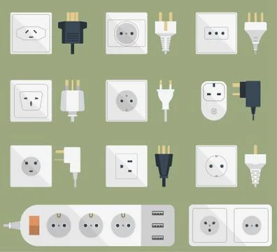 Electric plugs stack outlet illustration energy socket electrical outlets plugs Stock Illustration