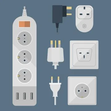 Electric plugs stack outlet illustration energy socket electrical outlets plugs Stock Illustration