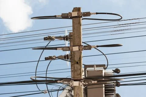 Electric pole and cable. Stock Photos