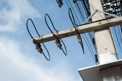 Electric pole and cable. Stock Photos