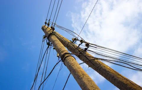 Electric pole on the background of the sky Foto stock