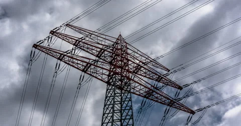 Electric Pole With Clouds, Timelapse, 4K, Power Plant Stock Footage 39974711