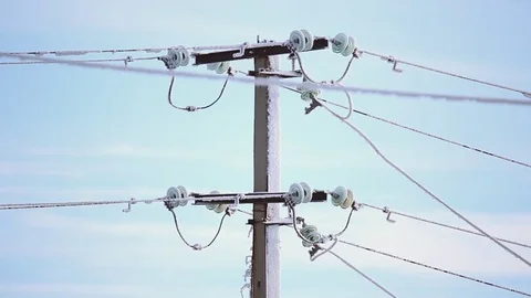 Electric pole covered with frost Stock Footage 71585812