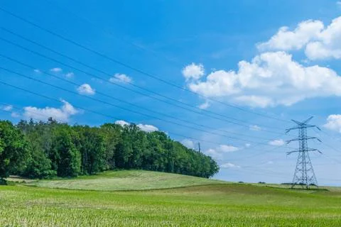  Electric pole on the field Stock Photos
