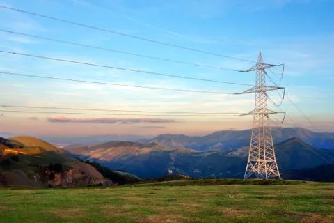 Electric pole in nature Stock Photos