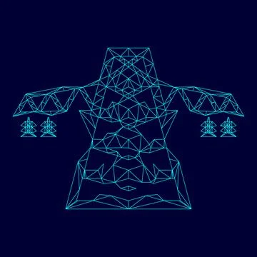 Electric pole post high voltage set line low poly triangulation triangulate.. Stock Illustration