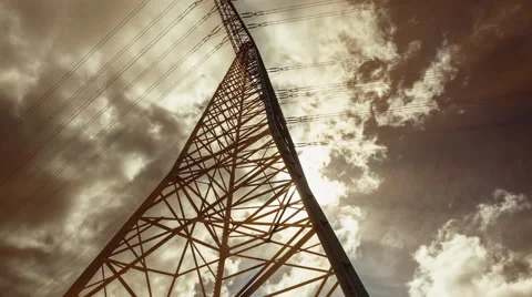 Electric Pole In Sunlight, Timelapse, Power Plant Stock Footage 39973752