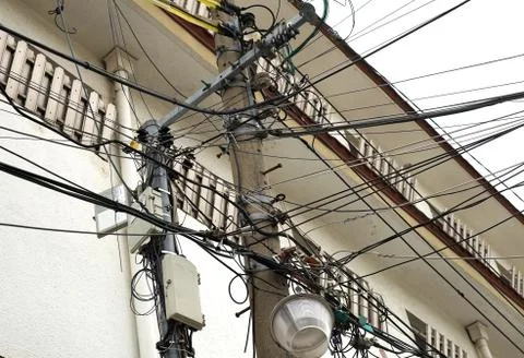  Electric pole with wires Stock Photos