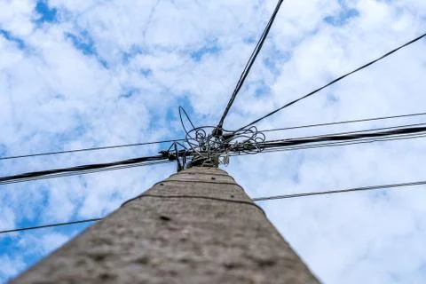 Electric pole with wires. Stock Photos