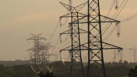 Electric poles at sunset Stock Footage 148501980