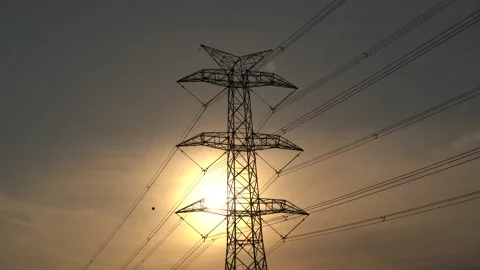 Electric poles at sunset Stock Footage 148502739