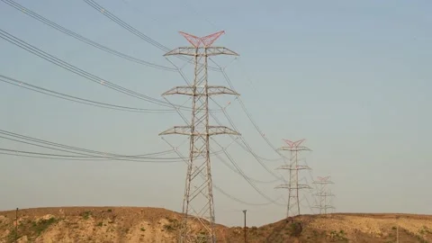 Electric poles at sunset Stock Footage 148502817
