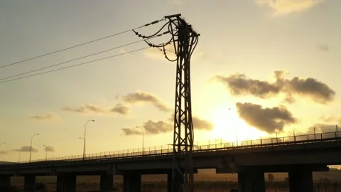 Electric poles at sunset Stock Footage 148503401