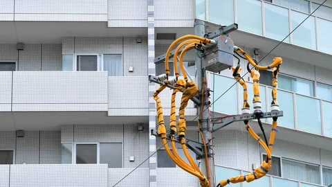 An electric post on the side of the road in Tokyo Japan Stock Footage 121362157