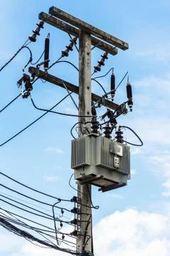 Electric post with sky background Stock Photos