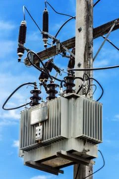 Electric post with sky background Stock Photos
