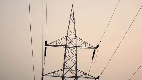 Electric post smooth warm sunset sunrise indian electricity current windmill  Video stock 106801630