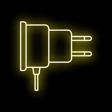 Electric power adapter icon glowing neon yellow Stock Illustration